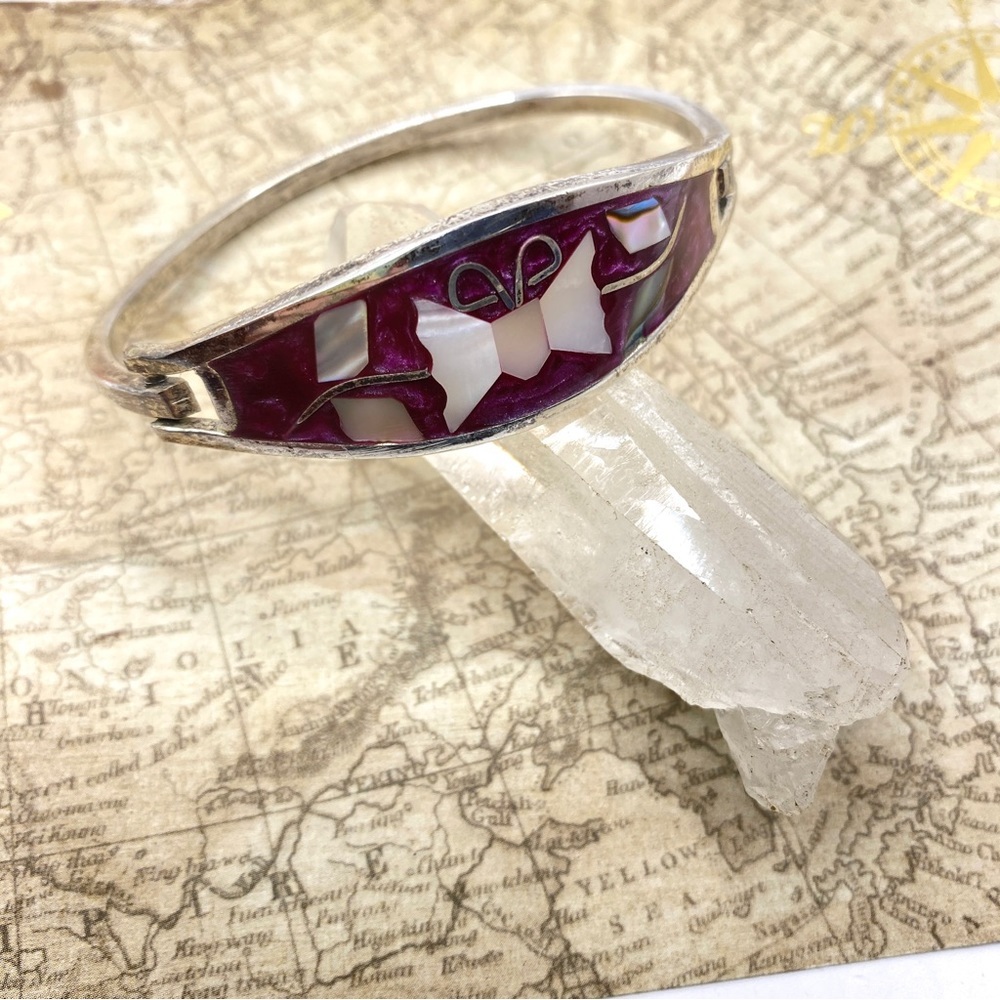 Purple and White Inlay Sterling Bracelet